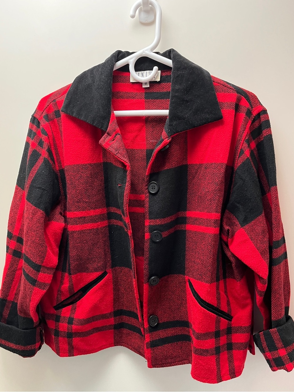 RED & BLACK BUFFALO PLAID BLAZER w/ BLACK VELVET COLOR